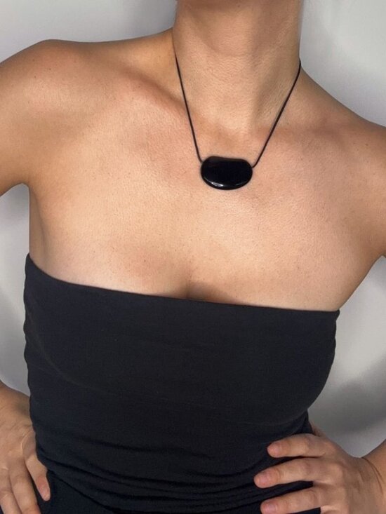 Jewelry - Black Bean Necklace - Irregular Pebble Statement Pendant - Adjustable Cord